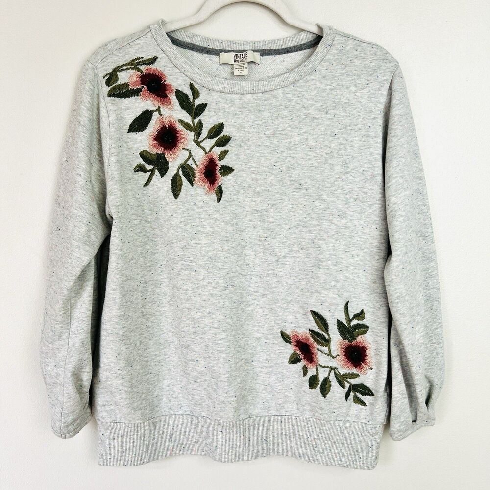 Clearance🎉Vintage America Buttery Soft Floral Gray Cottagecore Sweater Size S